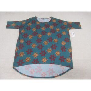 LuLaRoe Shirt Womens Large Teal Irma Floral Tunic High Low Hem Stretch Crew Neck